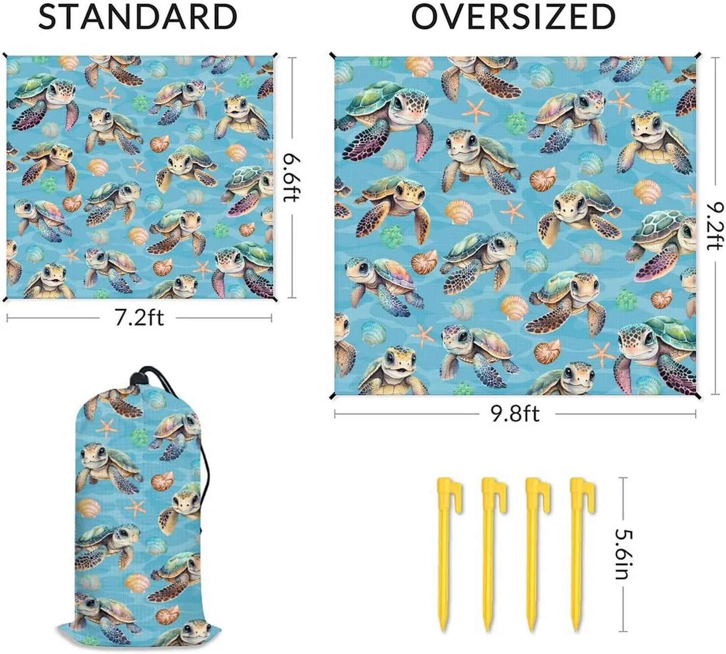 Picnic Blankets Waterproof Foldable - Turtle Beach Blanket Sandproof with Corner Pockets - 79”x87” Oversized Sand Free Mat with Portable Mesh Bag - Summer Beach Accessories for Travel & Camping