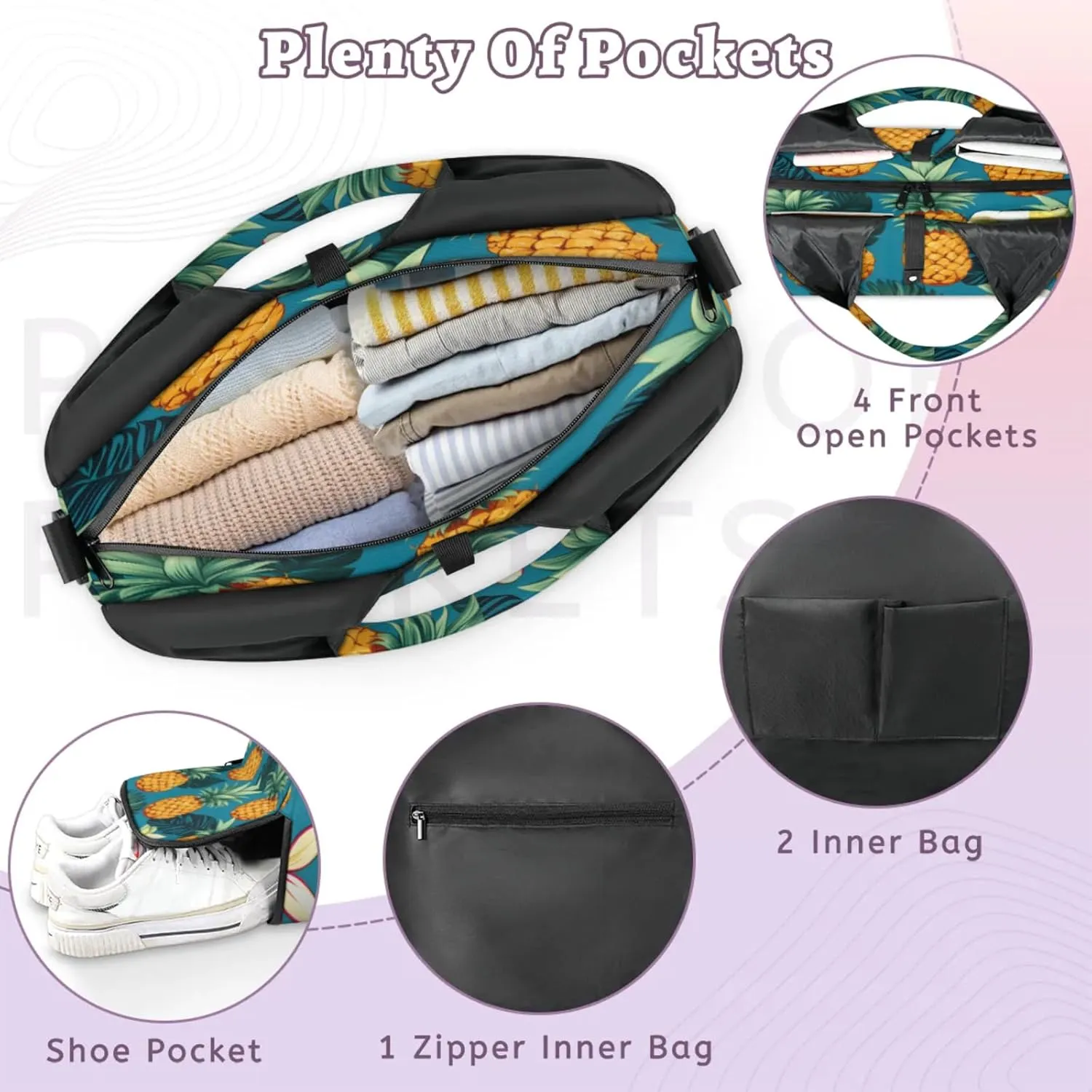 Pineapple Paradise Waterproof Gym Bag for Men Women, Sports Duffel Bag with Shoe Compartment Yoga Mat Holder, Portable Large Travel Bag for Fitness, Camping, Weekend Trips
