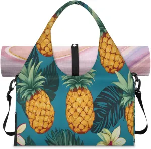 Pineapple Paradise Waterproof Gym Bag for Men Women, Sports Duffel Bag with Shoe Compartment Yoga Mat Holder, Portable Large Travel Bag for Fitness, Camping, Weekend Trips