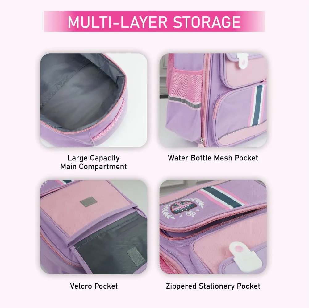 Pink & Purple Crest Design School Backpack for Kids