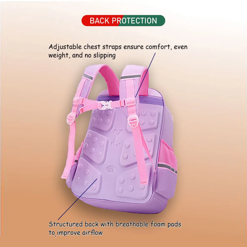 Pink & Purple Crest Design School Backpack for Kids