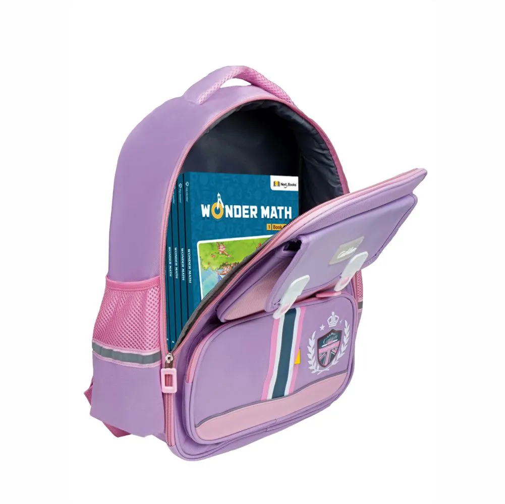 Pink & Purple Crest Design School Backpack for Kids