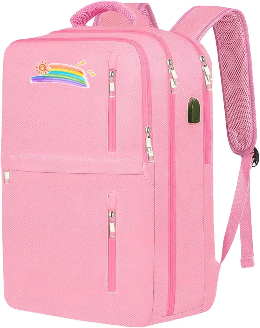 Pink Backpack for Women, Rainbow Pattern Bag for 17 Inch Laptop for Teen Girls,40L Carry on Backpack with Shoe Compartment, Water Resistant Anti-Theft Daypack Weekender