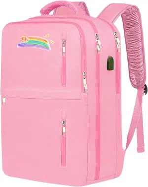 Pink Backpack for Women, Rainbow Pattern Bag for 17 Inch Laptop for Teen Girls,40L Carry on Backpack with Shoe Compartment, Water Resistant Anti-Theft Daypack Weekender