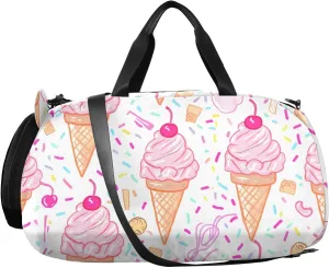 Pink Cherry Cones Kids Overnight Duffle Bag,Gymnastics Sports Dance Bag with Shoe Compartment & Wet Pocket, Travel Weekender Tote for Boys & Girls