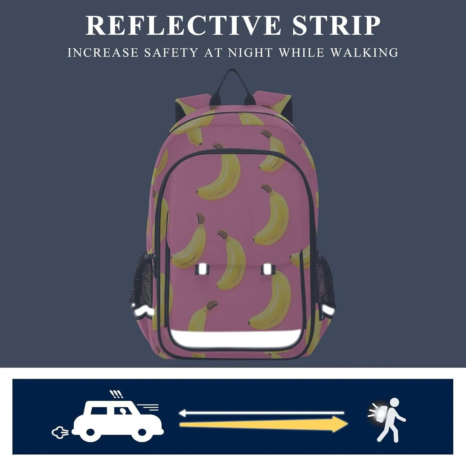 Pink Yellow Banana Kids Backpack Large Capacity Bookbag with Reflective Schoolbag for Girls and Boys 20857198