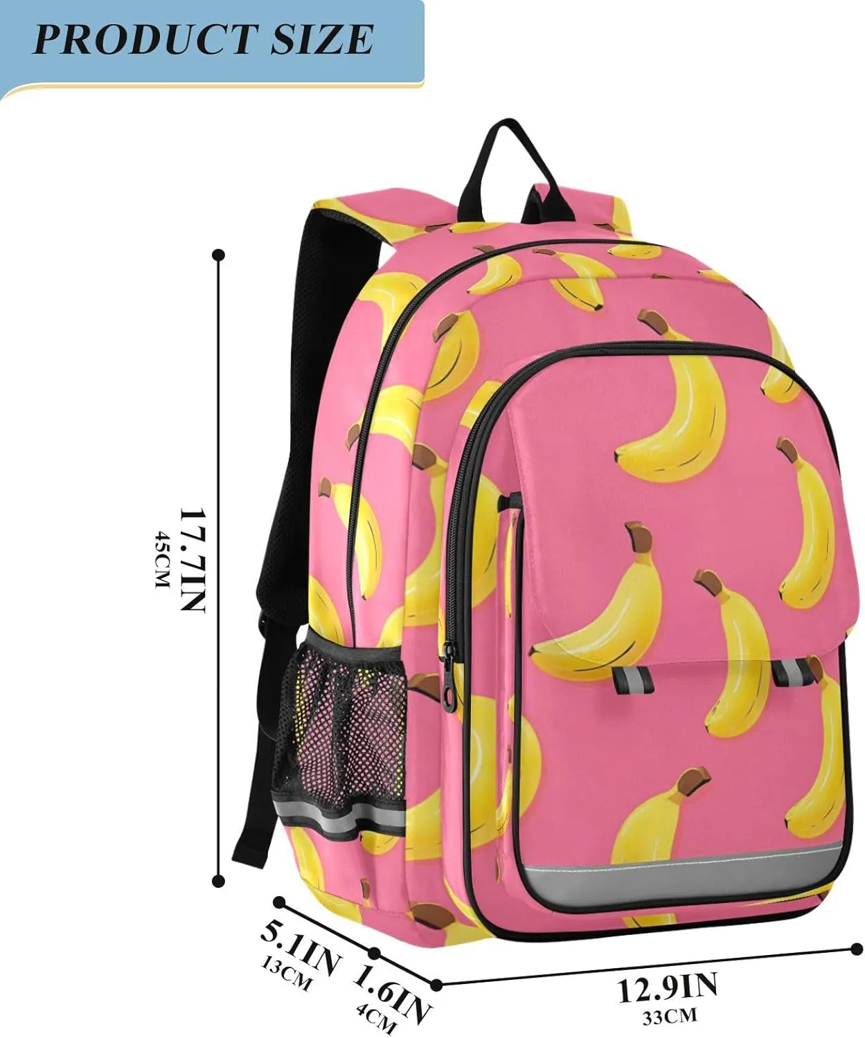 Pink Yellow Banana Kids Backpack Large Capacity Bookbag with Reflective Schoolbag for Girls and Boys 20857198