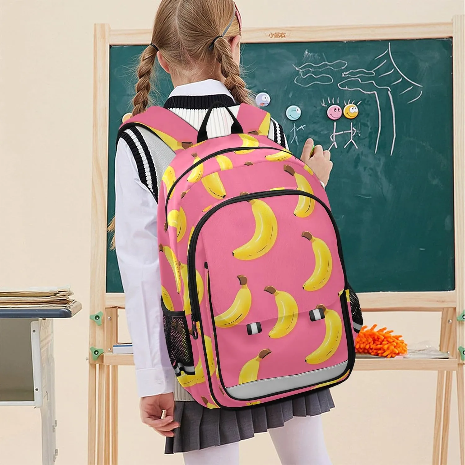 Pink Yellow Banana Kids Backpack Large Capacity Bookbag with Reflective Schoolbag for Girls and Boys 20857198