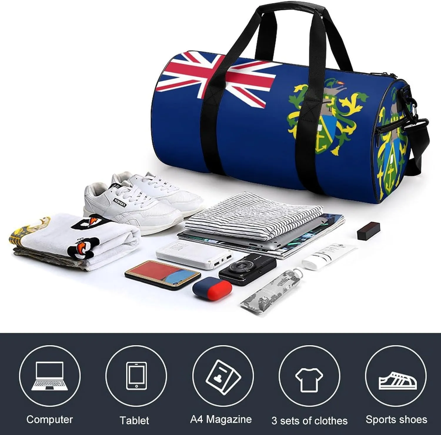Pitcairn Lslands Flag Gym Duffel Bag for Women Men Dry Wet Pocket Travel Tote