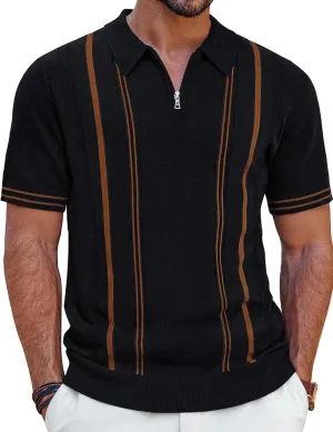 PJ PAUL JONES Mens Polo Shirts Quarter Zip Knit Shirt Vintage Short Sleeve Summer Shirt