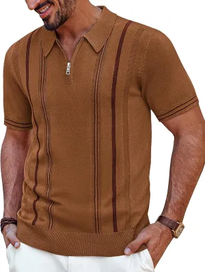 PJ PAUL JONES Mens Polo Shirts Quarter Zip Knit Shirt Vintage Short Sleeve Summer Shirt