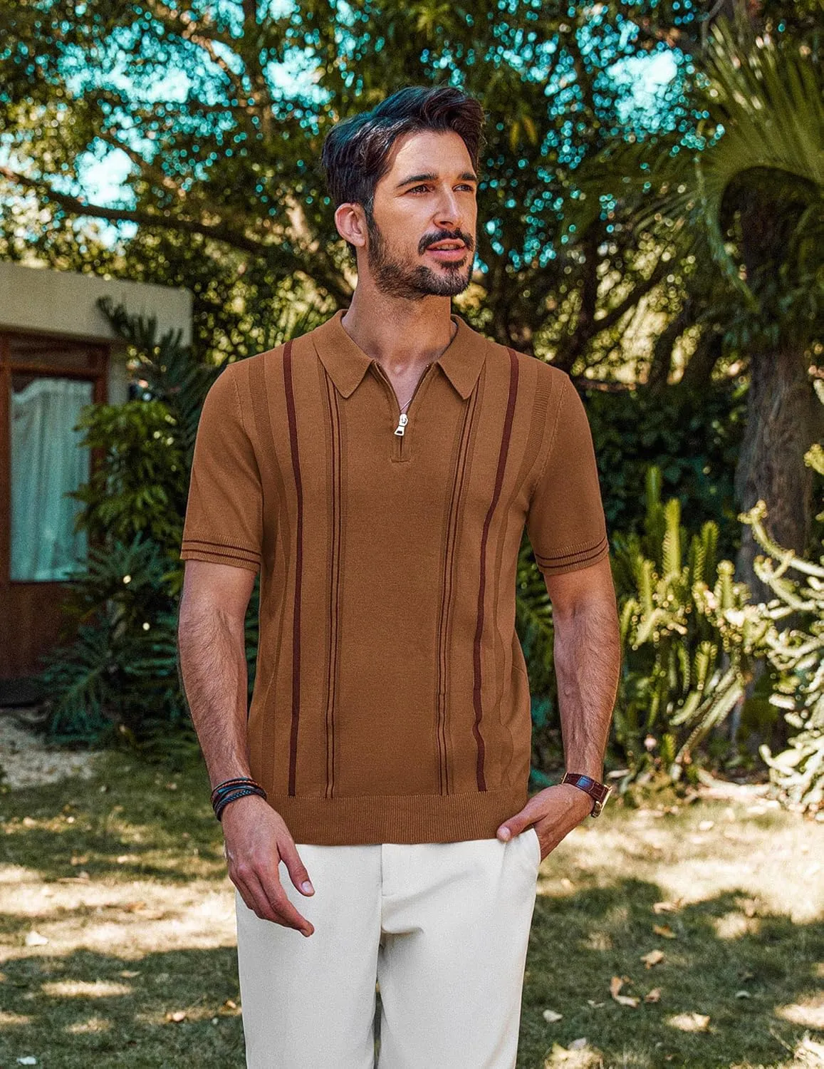 PJ PAUL JONES Mens Polo Shirts Quarter Zip Knit Shirt Vintage Short Sleeve Summer Shirt