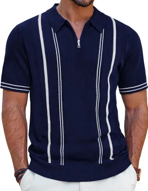 PJ PAUL JONES Mens Polo Shirts Quarter Zip Knit Shirt Vintage Short Sleeve Summer Shirt