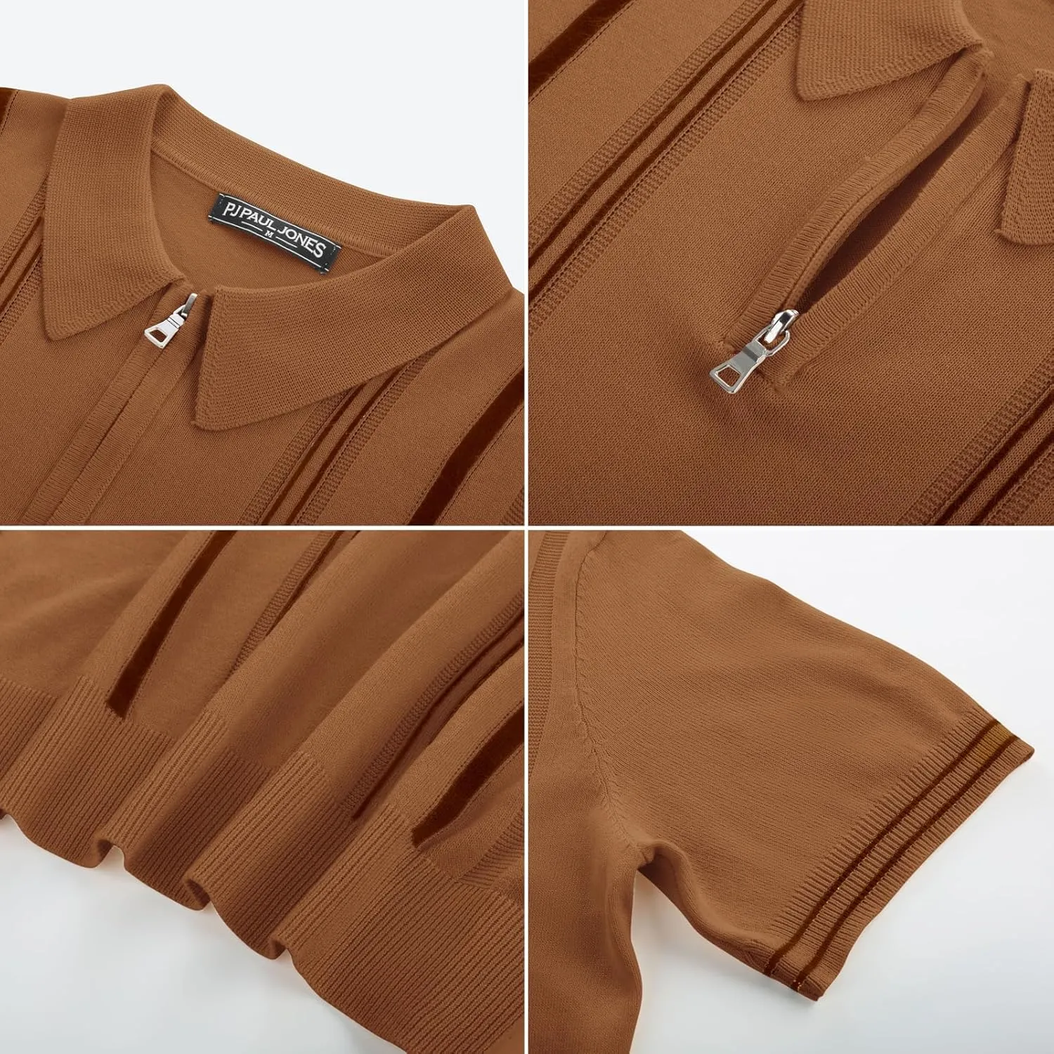 PJ PAUL JONES Mens Polo Shirts Quarter Zip Knit Shirt Vintage Short Sleeve Summer Shirt
