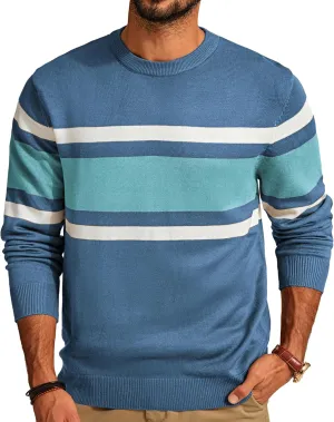 PJ Paul Jones Mens Striped Pullover Sweater Crewneck Contrast Fine Knitted Sweaters
