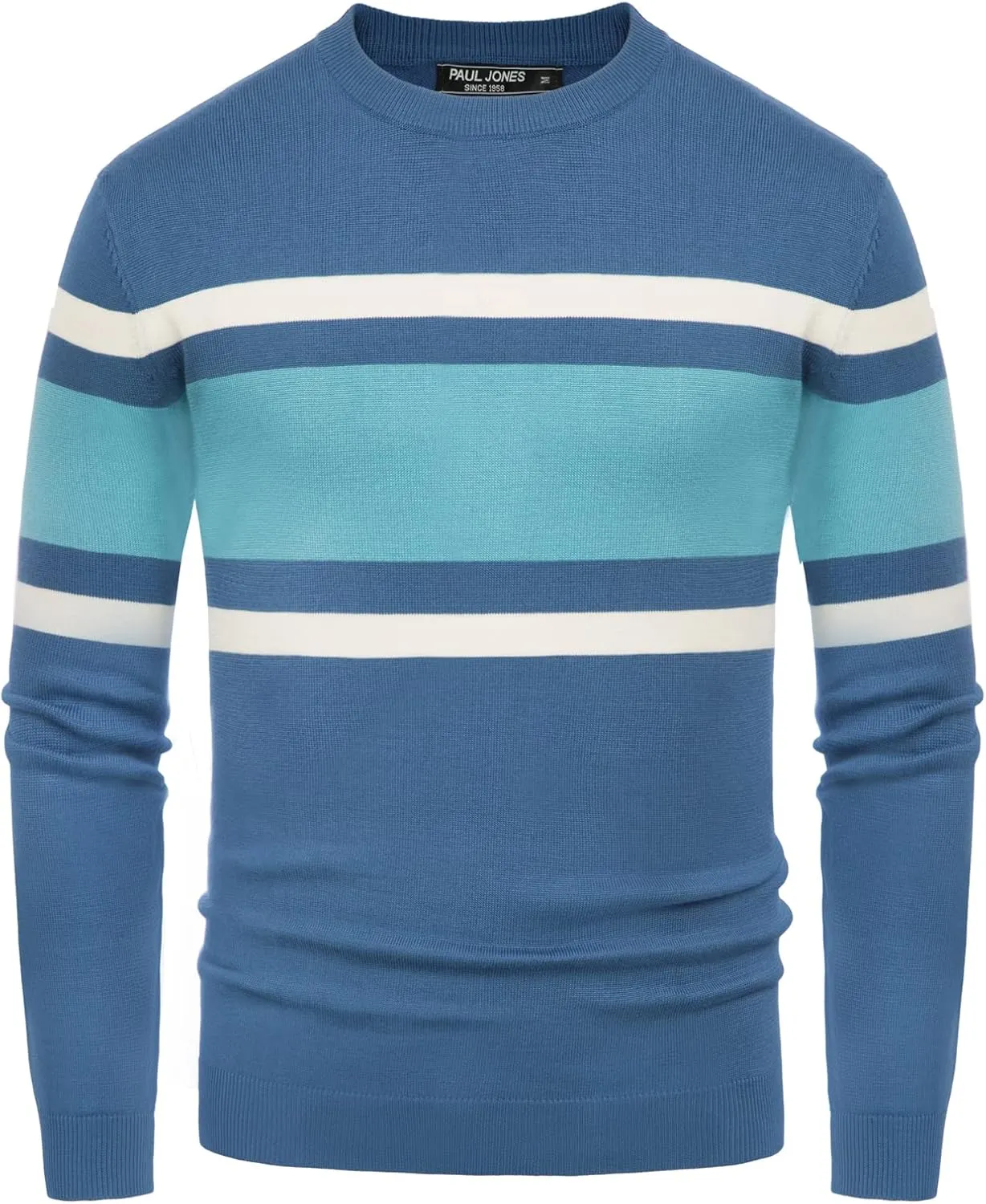 PJ Paul Jones Mens Striped Pullover Sweater Crewneck Contrast Fine Knitted Sweaters