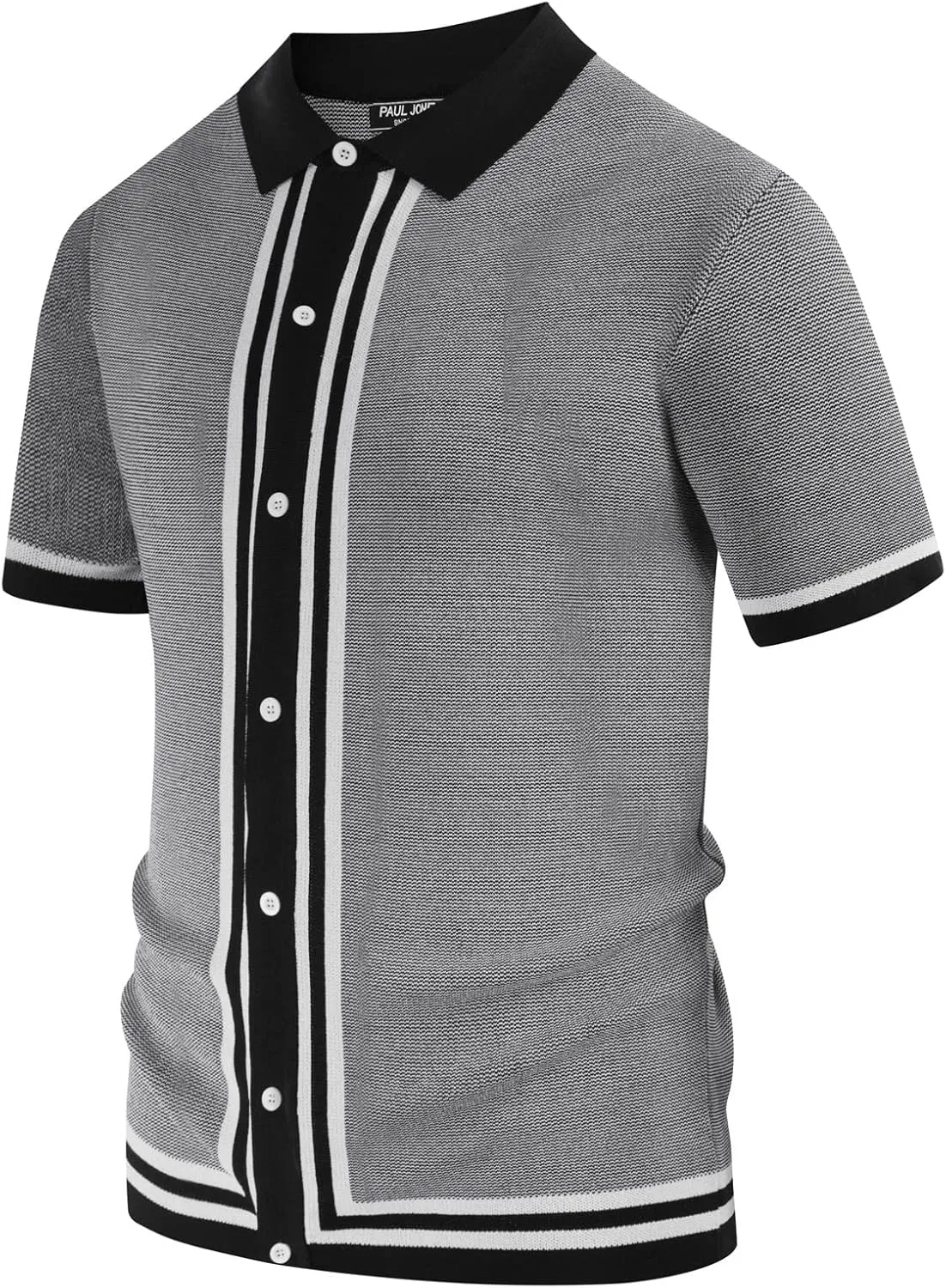 PJ PAUL JONES Men's Vintage Stripe Knit Polo Shirts Short Sleeve Stylish Button Down Cardigan Sweater
