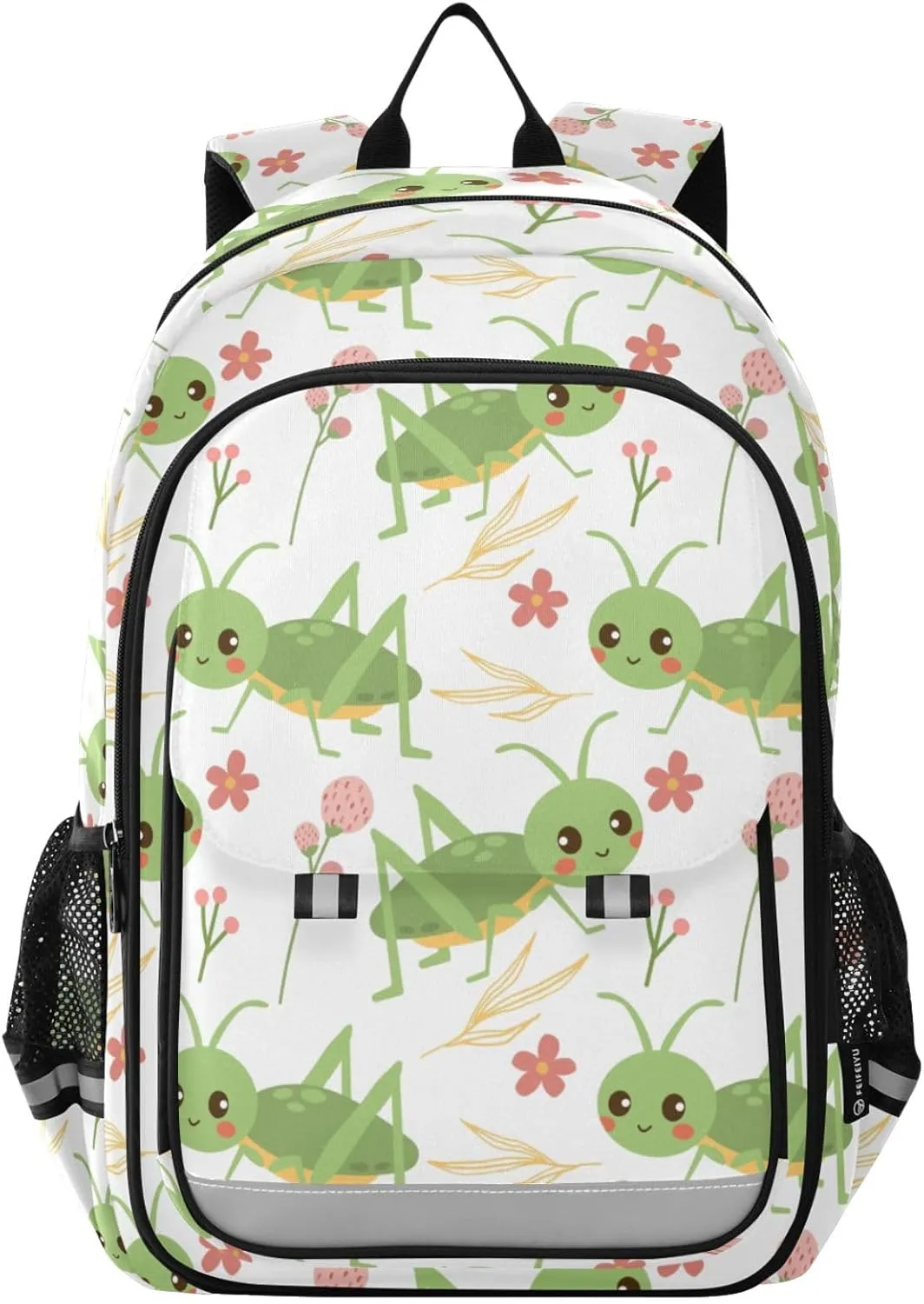 Plaaee Grasshoppers and Flowers Kids School Backpack,17" Schoolbag Book Bag for Kids Boys Large Capacity Back to School Children Supplies