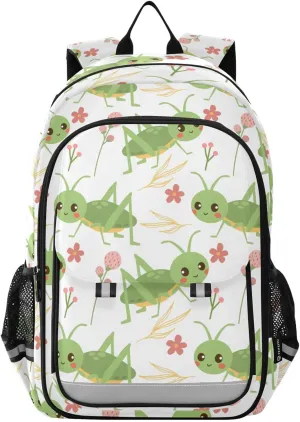 Plaaee Grasshoppers and Flowers Kids School Backpack,17" Schoolbag Book Bag for Kids Boys Large Capacity Back to School Children Supplies