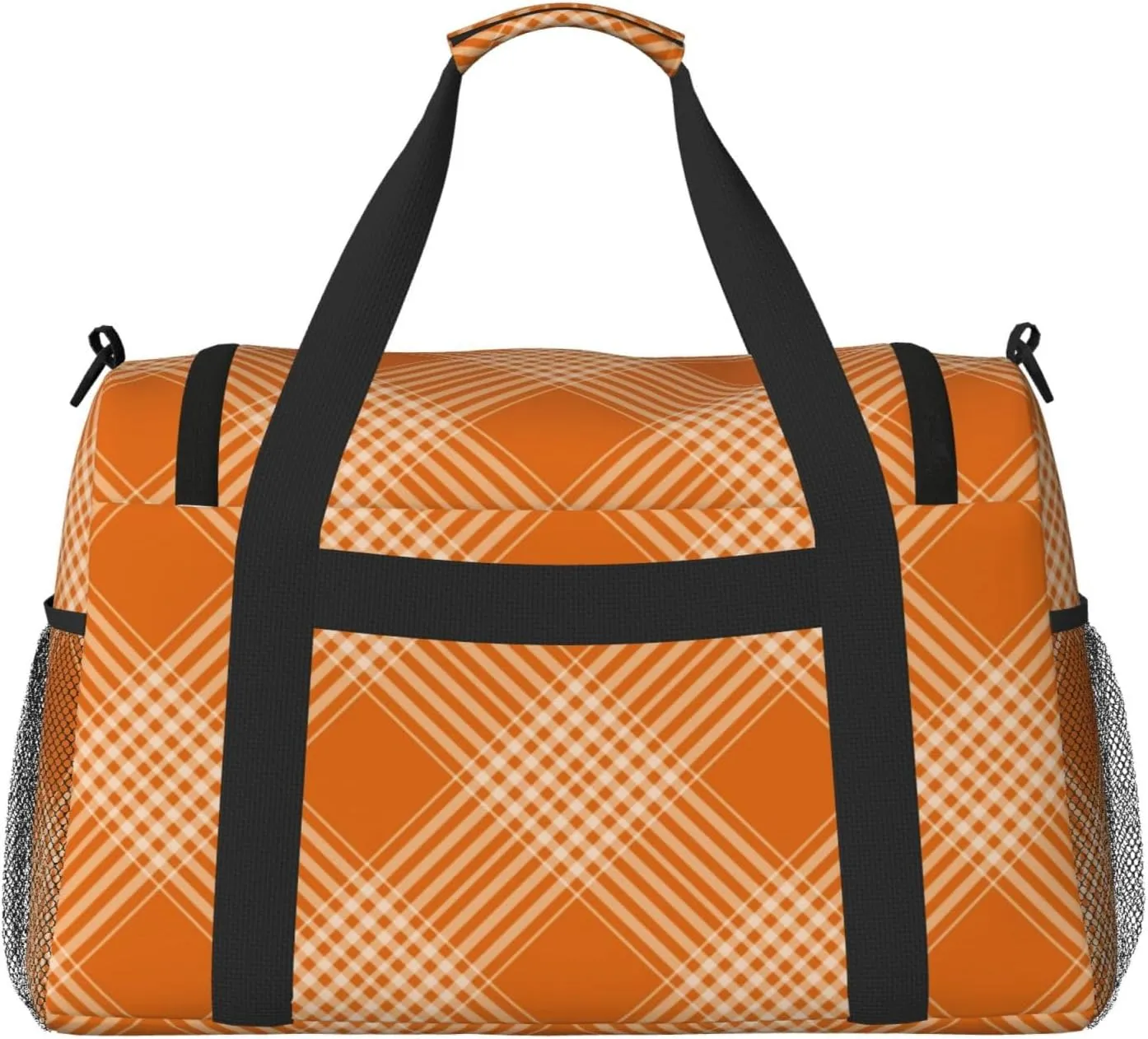 Plaid Orange Travel Duffel Bag Large Foldable Waterproof Overnight Bag For Beach Swim Bags Pool Sports Gym