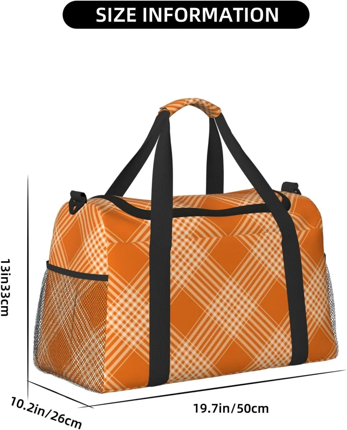 Plaid Orange Travel Duffel Bag Large Foldable Waterproof Overnight Bag For Beach Swim Bags Pool Sports Gym