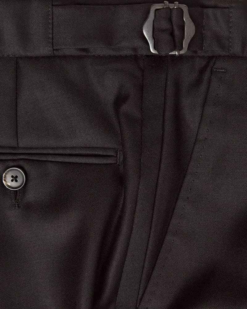 Plain Black Wool Evening Trousers with Satin Stripe