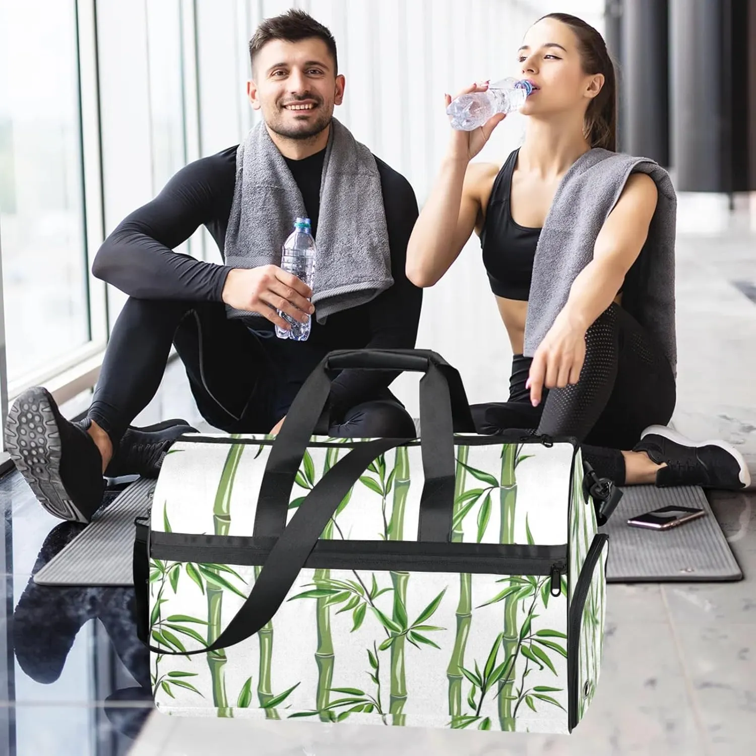Plants Gym Bag for Womens Mens with Shoes Compartment, Bamboo Duffle Bag for Airplane Sport Gym Tote Bags Yoga Waterproof Weekender Travel Bag