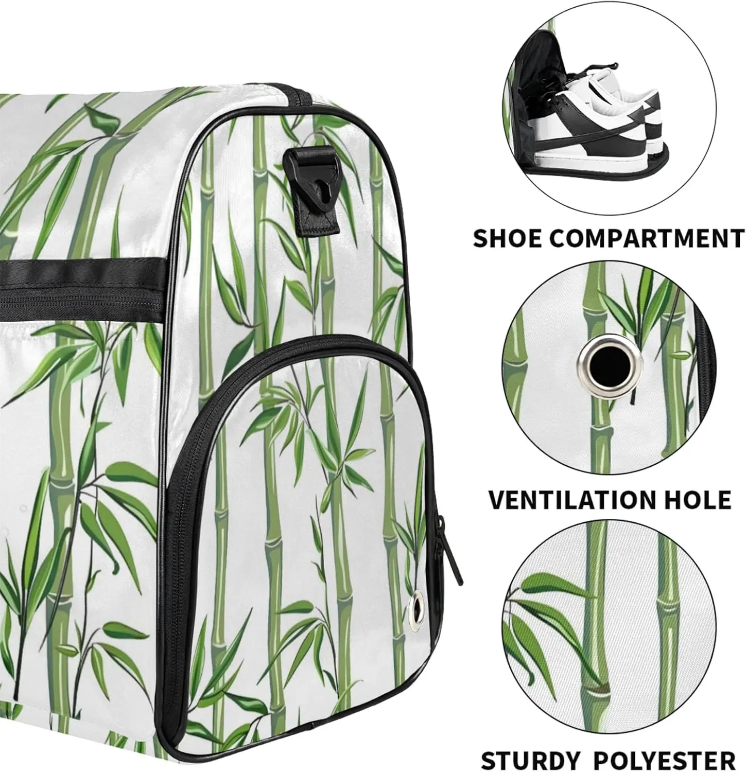 Plants Gym Bag for Womens Mens with Shoes Compartment, Bamboo Duffle Bag for Airplane Sport Gym Tote Bags Yoga Waterproof Weekender Travel Bag
