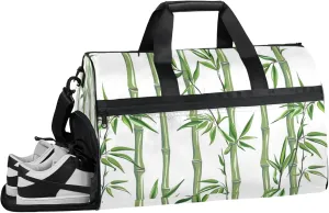 Plants Gym Bag for Womens Mens with Shoes Compartment, Bamboo Duffle Bag for Airplane Sport Gym Tote Bags Yoga Waterproof Weekender Travel Bag