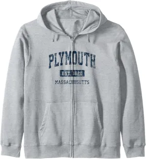 Plymouth Massachusetts MA Vintage Athletic Sports Design Zip Hoodie