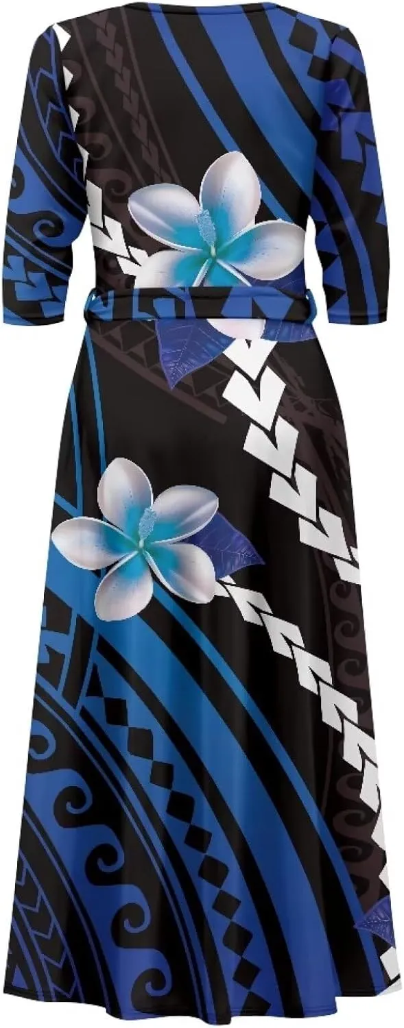 Polynesia Puletasi Samoa Puletasi Casual Maxi Dress Tonga Samoa Tribal Tatau Long Sleeve Elegant Belts Dresses