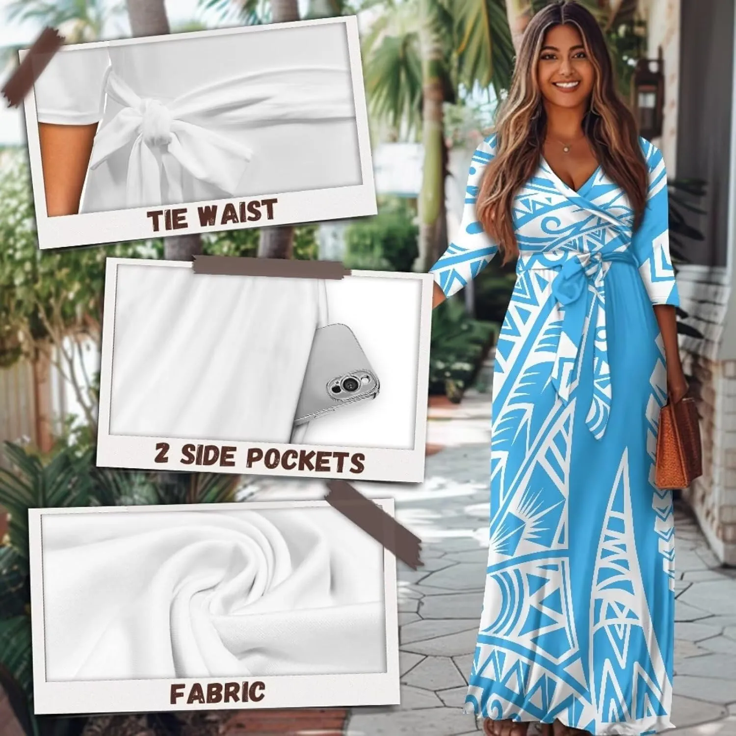 Polynesia Puletasi Samoa Puletasi Casual Maxi Dress Tonga Samoa Tribal Tatau Long Sleeve Elegant Belts Dresses
