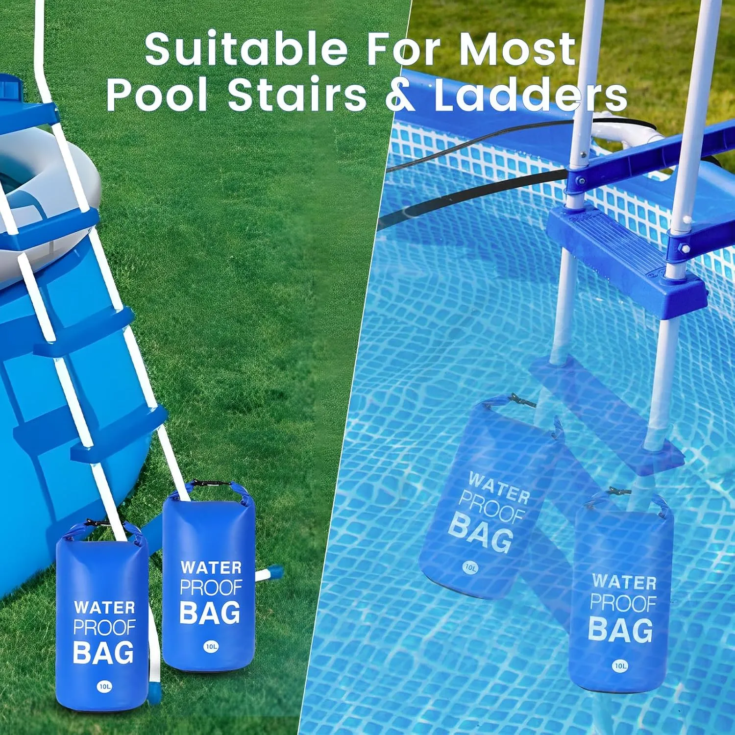 Pool Step Weights, 2Pcs Universal No Breaken Pool Ladder Weights for Above Ground and in-Ground Pool Steps, Waterproof Pool Sand Stair Weights for Pool Steps, Easy&Quick Fill Sand (10L)