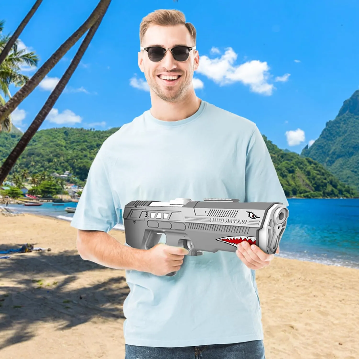 Pool Toy Water Gun Squirt for Kids Adults, IP67 Waterproof Auto Suction Electric Shark Water Gun Blaster Party Garden Backyard Summer Outdoor Beach Game High Powered Shooting 100  Times Long Range