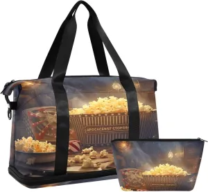 Popcorn Cinema Sports Gym Bag with Waterproof Dry Wet Pocket, Travel Duffel Bag for Women Men，Workout Bag Fits Yoga, Swimming