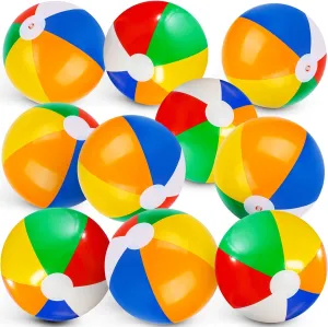 POPLAY 10PCS Rainbow Beach Balls, 16" Inflatable Beach Balls Pool Balls for Kids Birthday Party Supplies Pool Party Decorations
