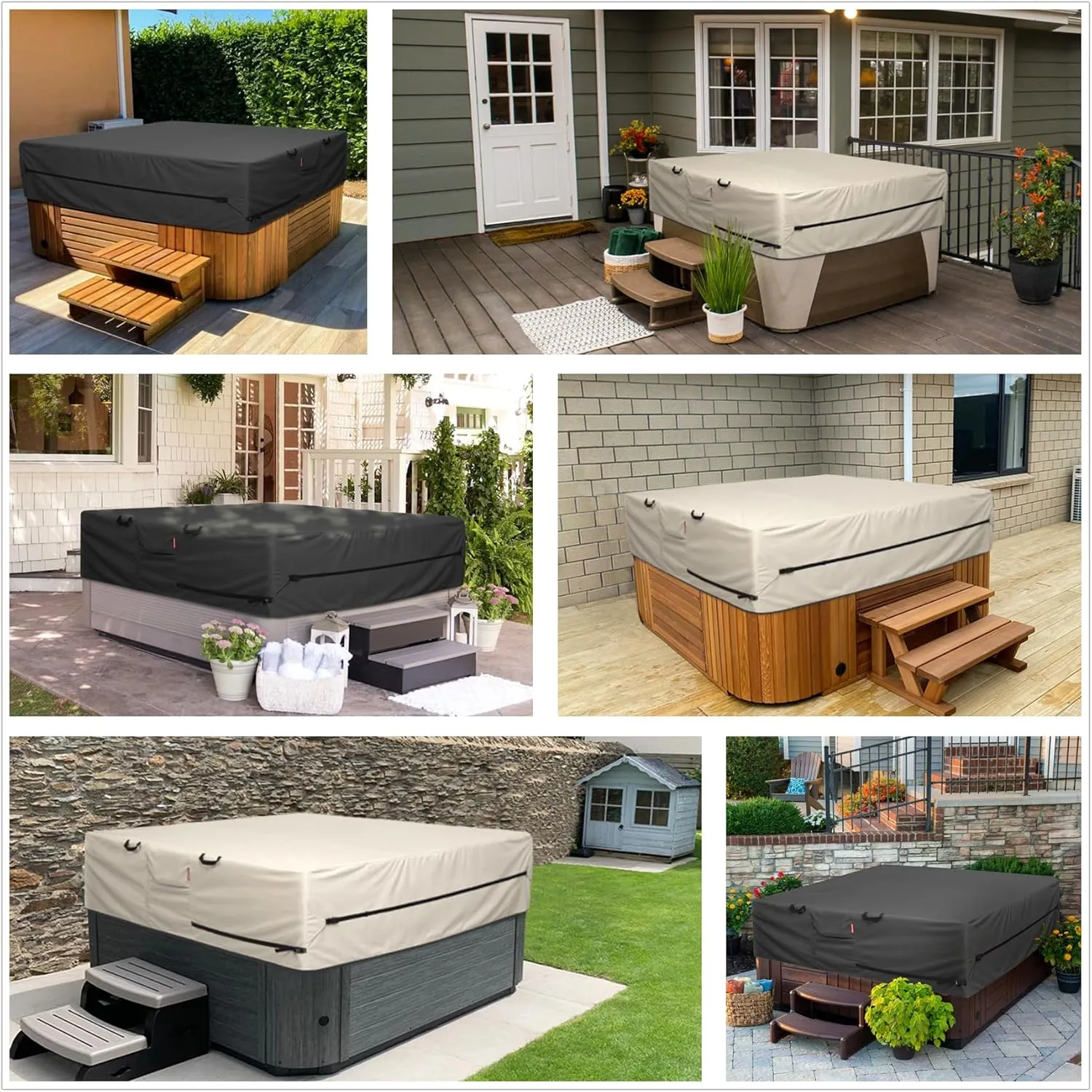 Porch Shield 600D Waterproof and Fade Resistant Outdoor Hot Tub Cover 95 x 95 inch fit 94 x 94 or 93 x 93 or 92 x 92 Square SPA Cover Protector, Black