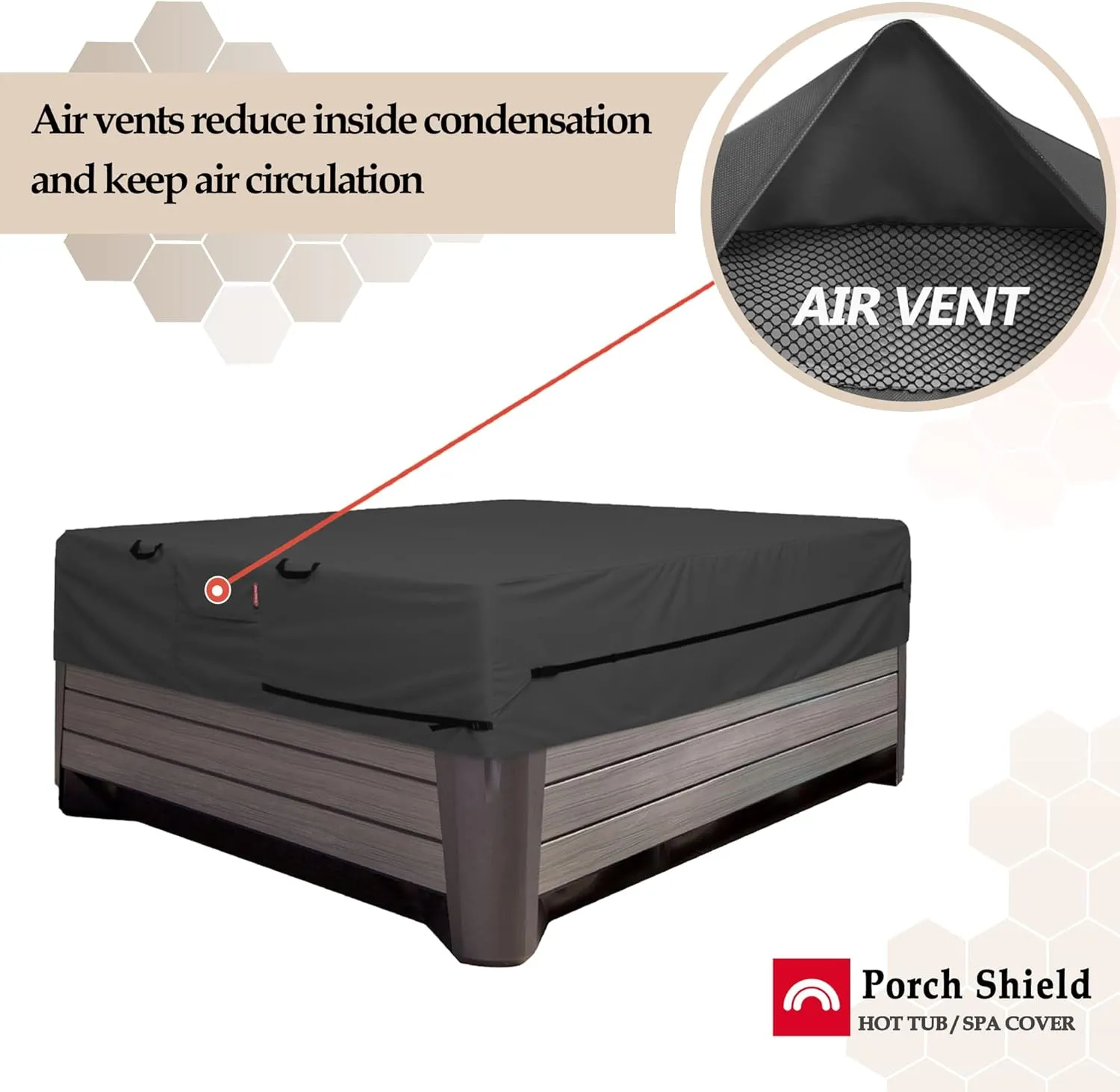 Porch Shield 600D Waterproof and Fade Resistant Outdoor Hot Tub Cover 95 x 95 inch fit 94 x 94 or 93 x 93 or 92 x 92 Square SPA Cover Protector, Black
