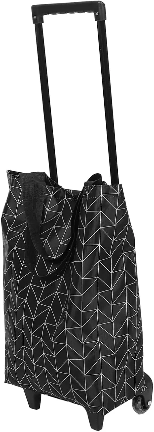Portable Foldable Grocery Cart with Wheels Stylish Shopping Bag with Retractable Handle for Effortless Transport for Errands and Household Tasks