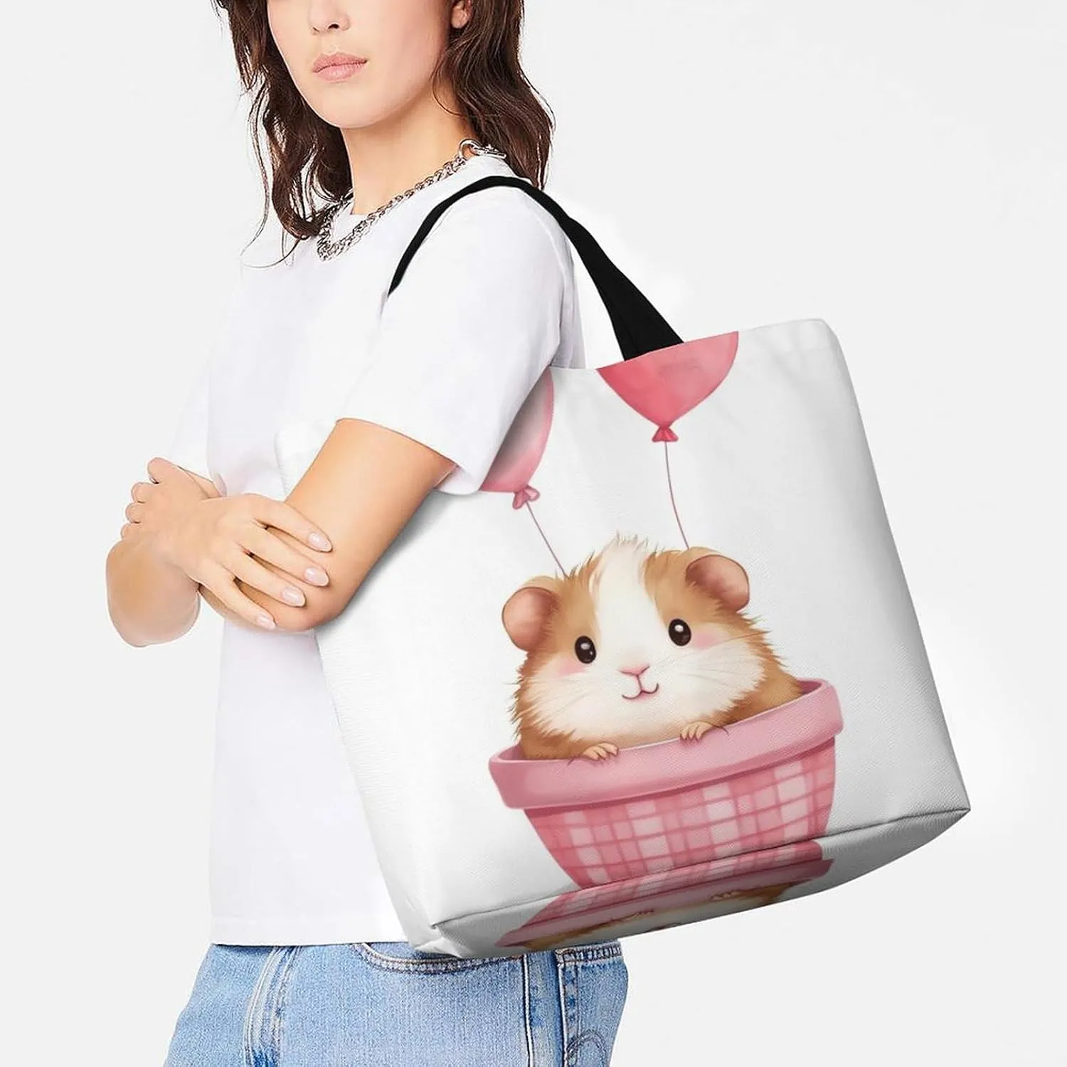 Portable Large Tote Bag for Women, Reusable Grocery Shoulder Bag Multipurpose Shopping Bags