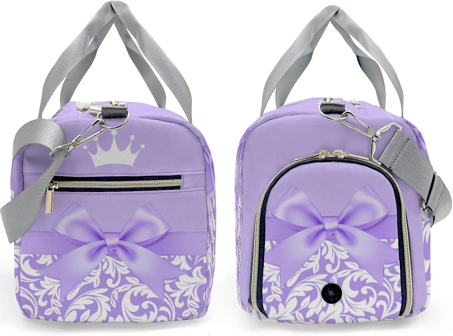 Princess Bow Purple Personalized Duffel Bag,Custom Travel Gym Bag with Name,Waterproof Sports Overnight Bag with Shoe Compartment & Shoulder Strap