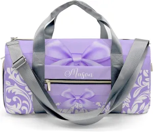 Princess Bow Purple Personalized Duffel Bag,Custom Travel Gym Bag with Name,Waterproof Sports Overnight Bag with Shoe Compartment & Shoulder Strap