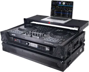 ProX XS-DDJFLX10WLTBL ATA Flight Style Road Case For Pioneer DDJ-FLX10 DJ Controller with Laptop Shelf 1U Rack Space Wheels and LED Black Finish