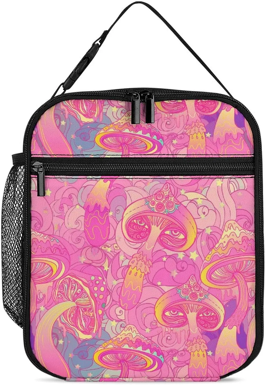 Psychedelic 60s Magic Mushrooms Reusable Lunch Bag Insulated Portable Lunch Box Bag Leak Proof Dining Bag Lunch Box Container Tote Pattern129