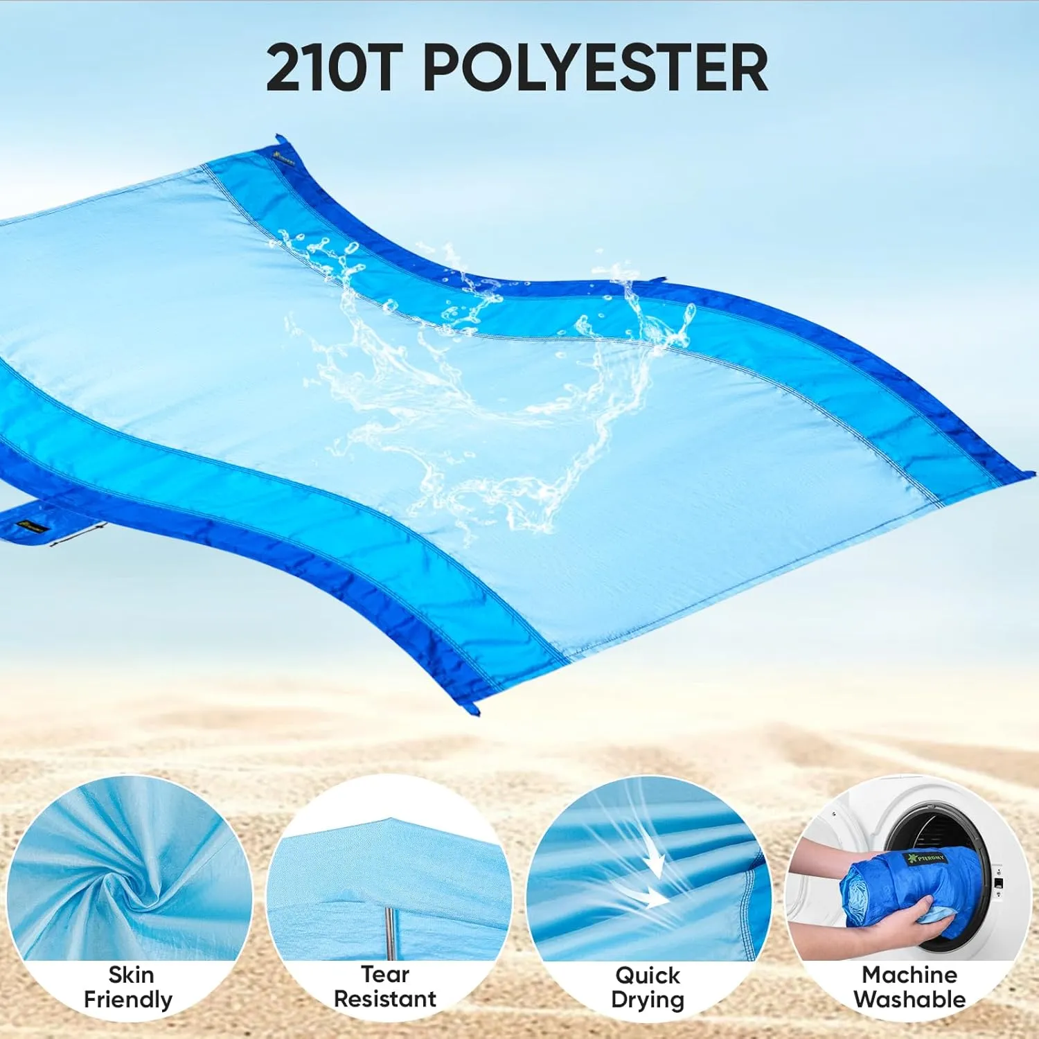 PTEROMY Beach Blanket Waterproof Sandproof, Extra Large Beach Mat with Storage Bag, Quick Drying Lightweight, 6 Stakes, Accessories for Picnic, Travel (9x10 FT, Purple)