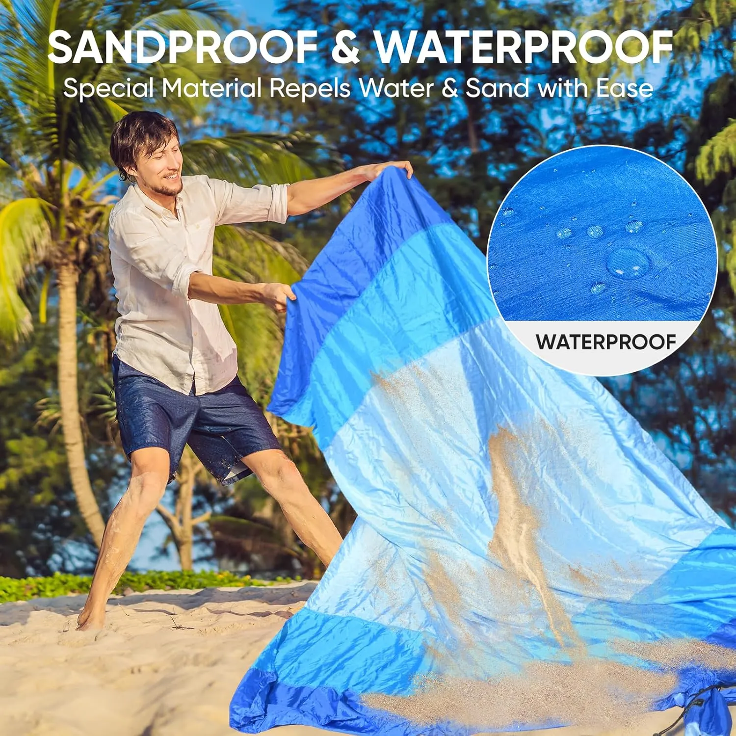 PTEROMY Beach Blanket Waterproof Sandproof, Extra Large Beach Mat with Storage Bag, Quick Drying Lightweight, 6 Stakes, Accessories for Picnic, Travel (9x10 FT, Purple)