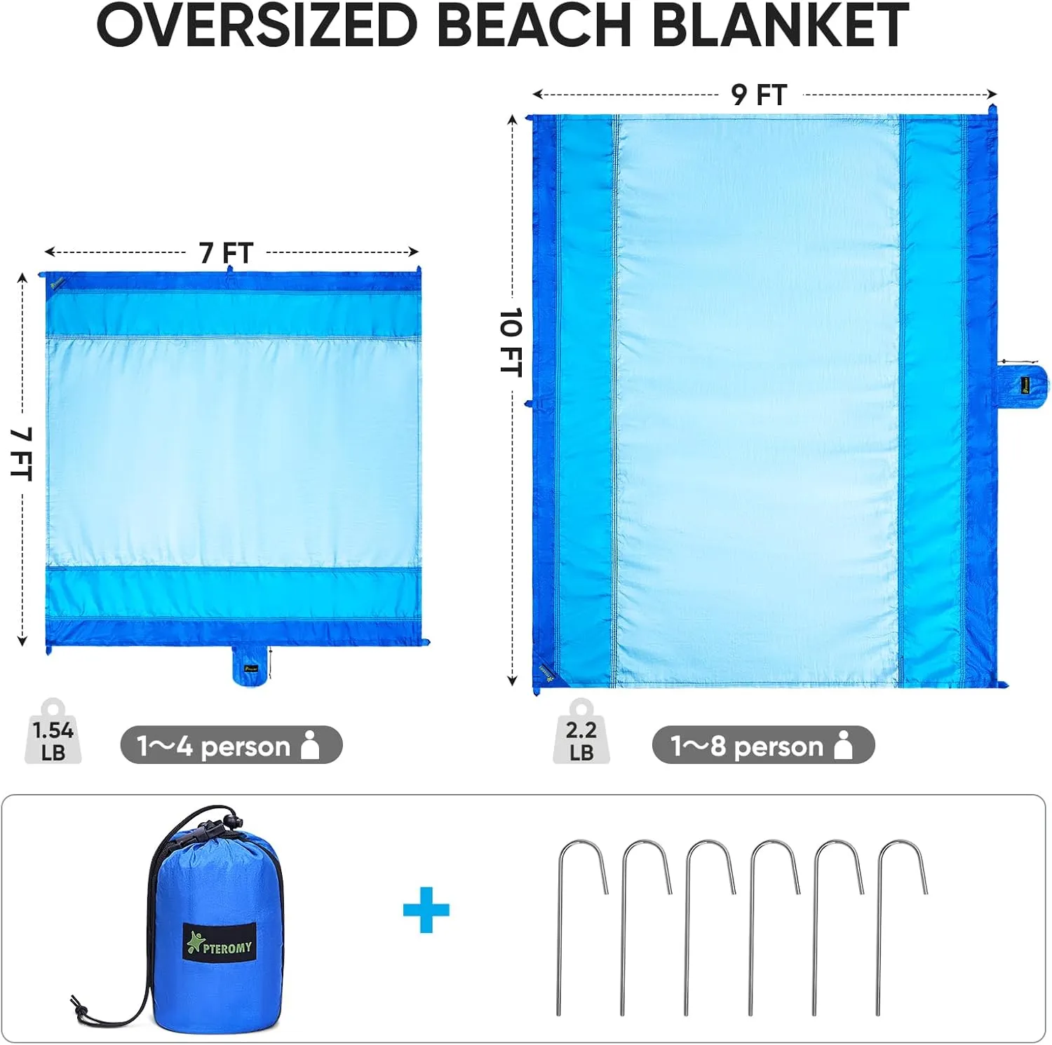 PTEROMY Beach Blanket Waterproof Sandproof, Extra Large Beach Mat with Storage Bag, Quick Drying Lightweight, 6 Stakes, Accessories for Picnic, Travel (9x10 FT, Purple)