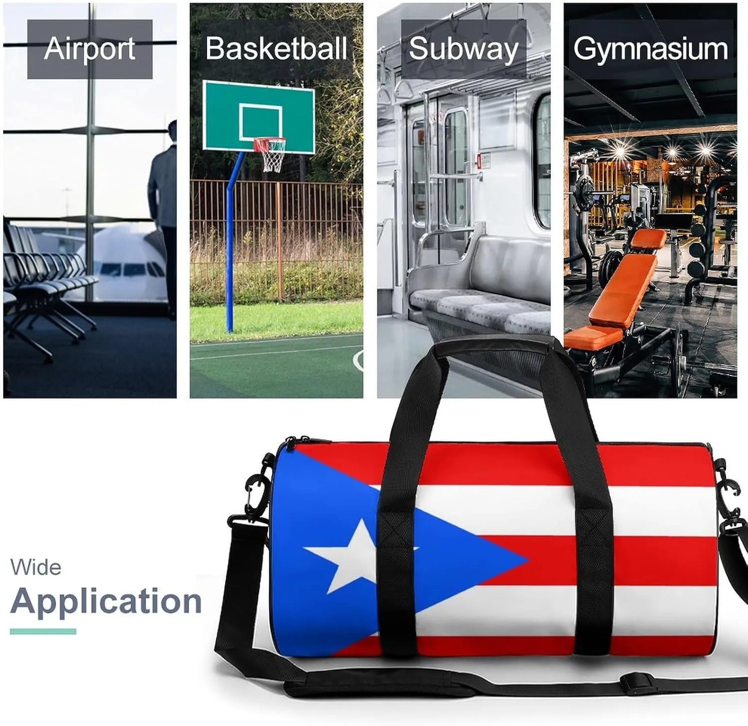 Puerto Rico Flag Sports Duffle Bag with Dry Wet Separation Overnight Gym Bag for Men Women Travel