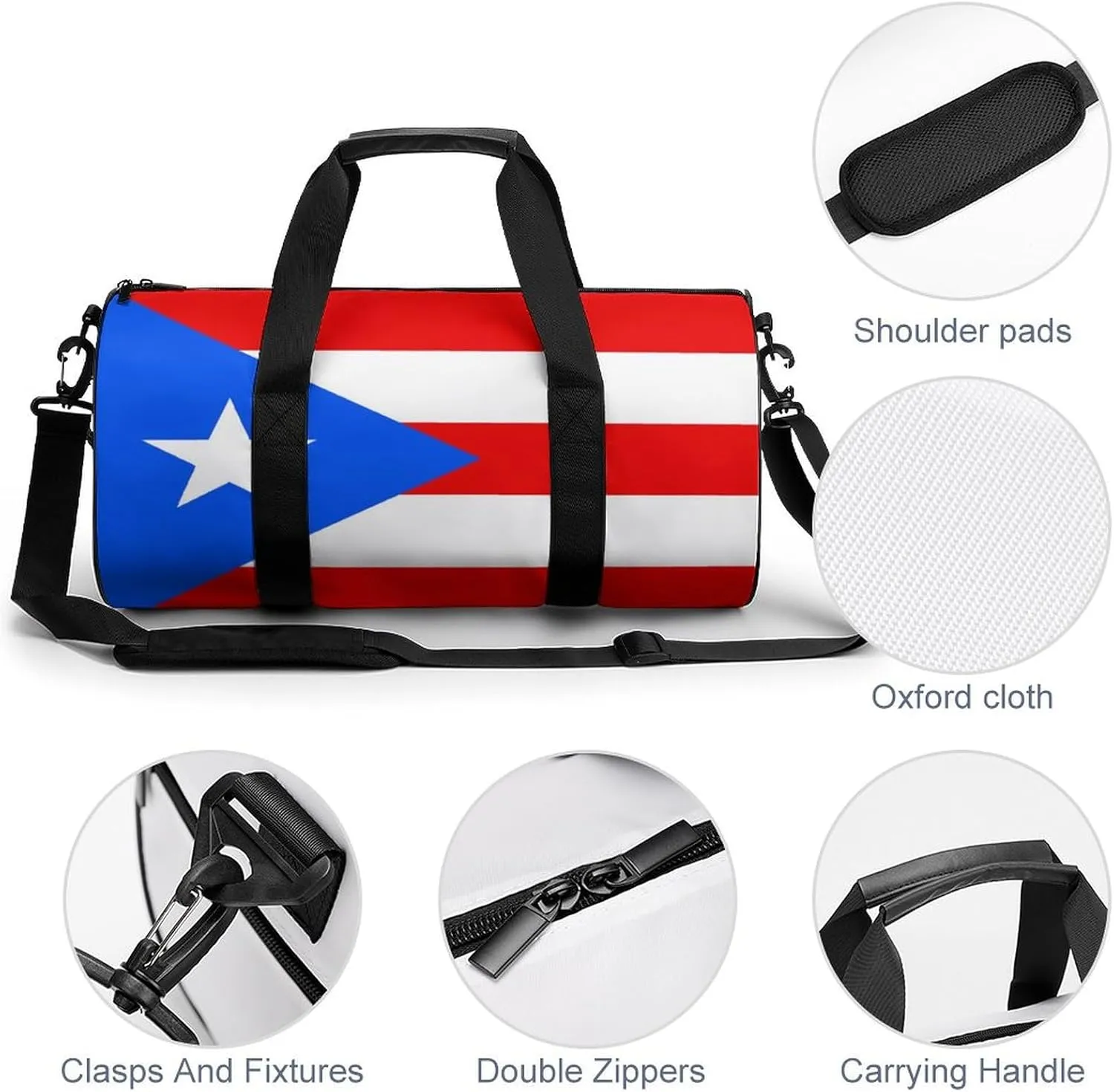 Puerto Rico Flag Sports Duffle Bag with Dry Wet Separation Overnight Gym Bag for Men Women Travel