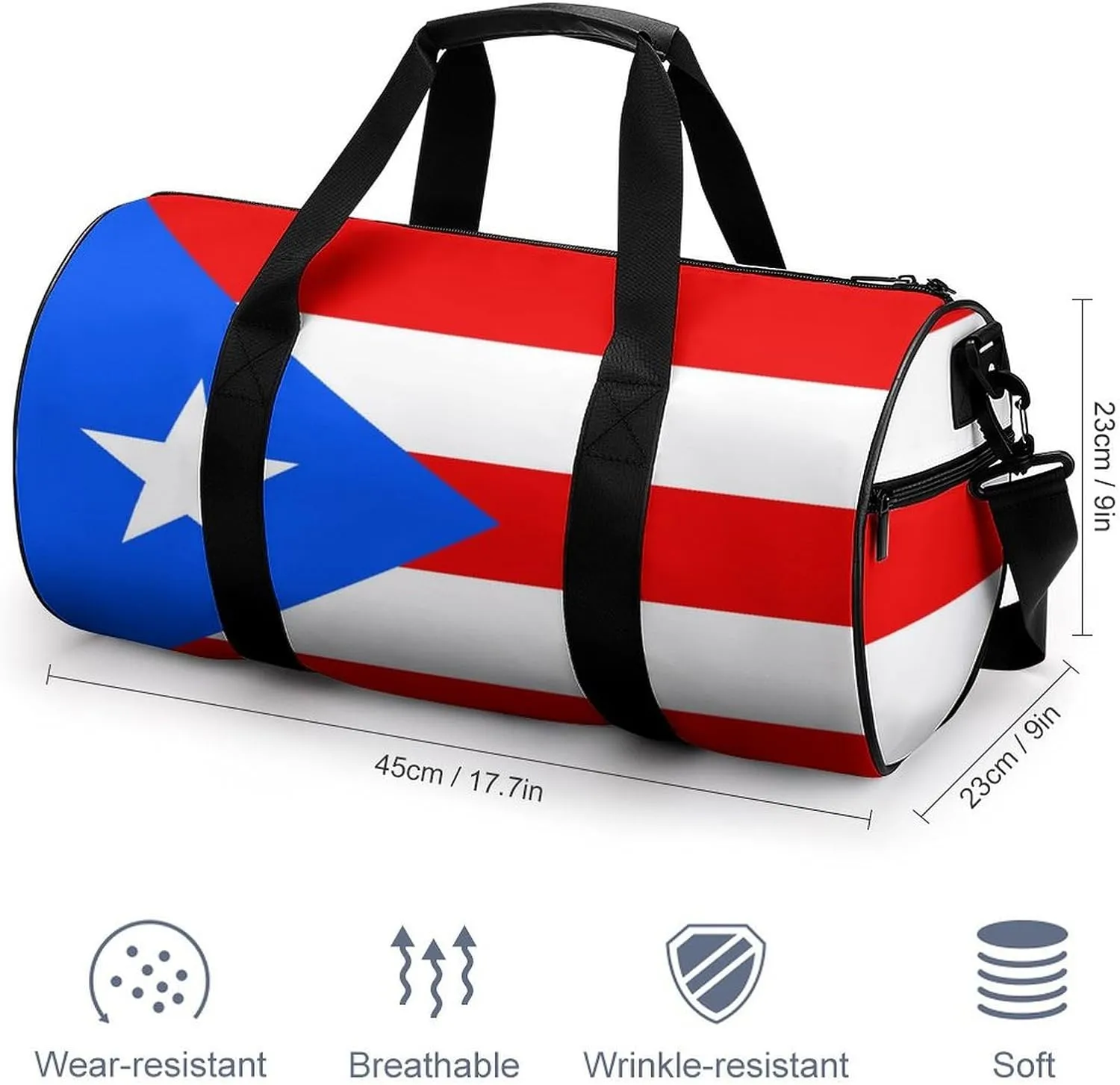Puerto Rico Flag Sports Duffle Bag with Dry Wet Separation Overnight Gym Bag for Men Women Travel